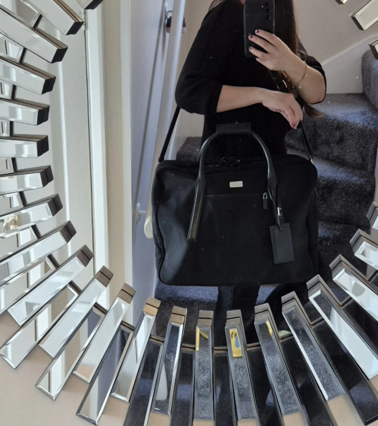 Gucci Black Nylon and Leather Boston Travel Bag with Shoulder Strap