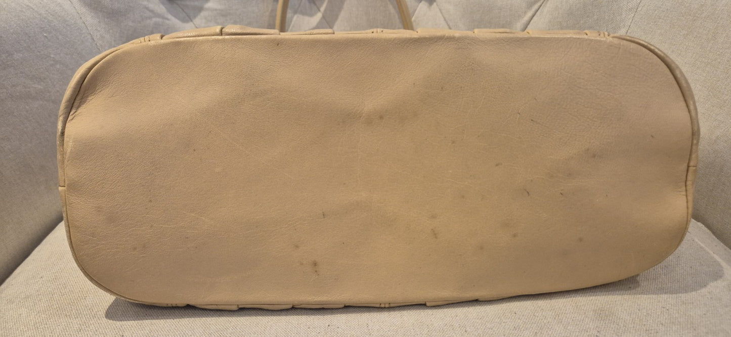 Authentic Pre Loved CELINE pleated Leather Tote Shoulder Bag Beige