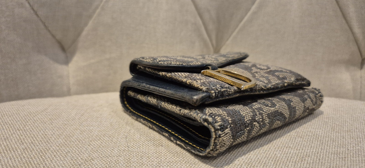 Dior Trotter Canvas Saddle Trifold Wallet Leather Navy
