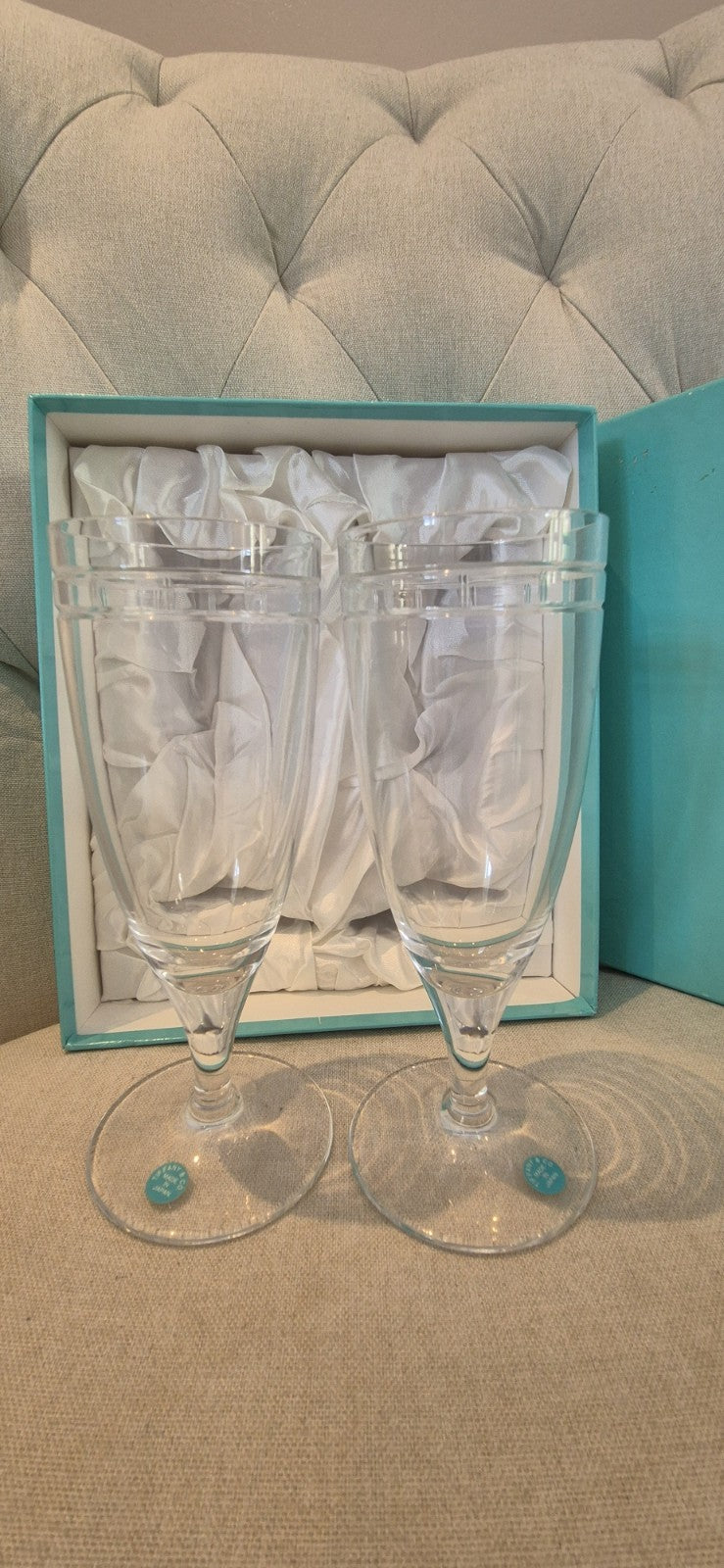 Tiffany & Co. Atlas Crystal Pilsner / Champagne Glasses Pair Set