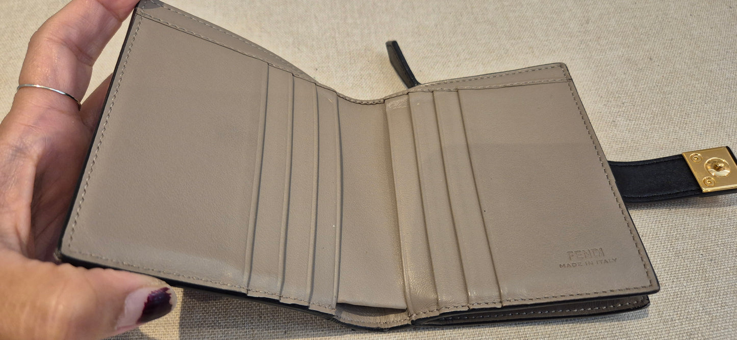 Fendi Black Leather Accordion Stud Wallet Leather