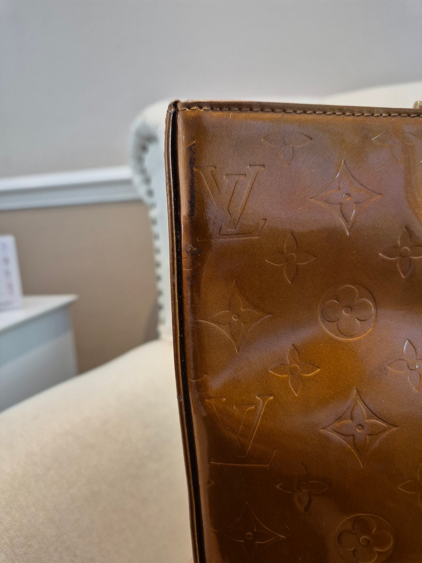 Louis Vuitton Monogram Vernis Columbus Copper Zip Tote Luxury Designer Zip Bag