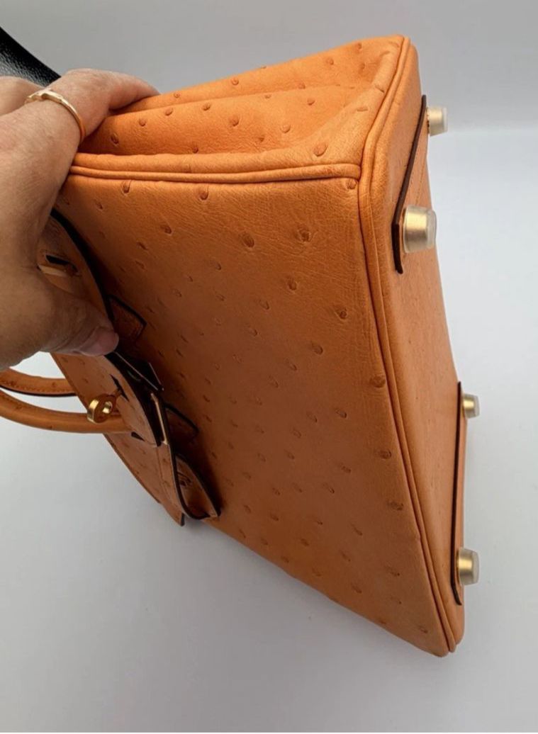Hermes Birkin 25 in Ostrich Leather with Box, Dust bags, Lock/Keys, Raincoat, and Essential CITES Certificate.