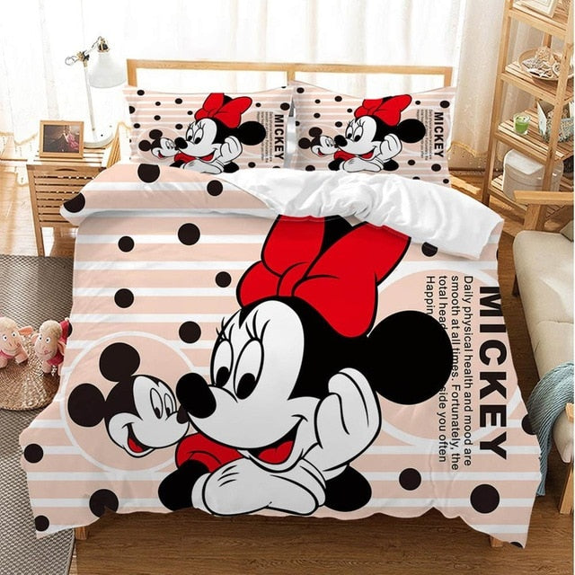 Disney Cartoon Mickey Minnie Bedding Set Lovely Couple Queen King Size Bedding Set Children Duvet Cover Pillow Cases