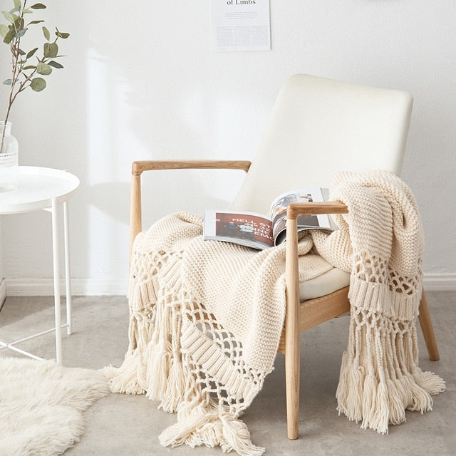 Blankets for Beds Hand-knitted Sofa Blanket Photo Props Tassel Weighted Blanket Air Conditioning Blanket Chunky Knit Blanket
