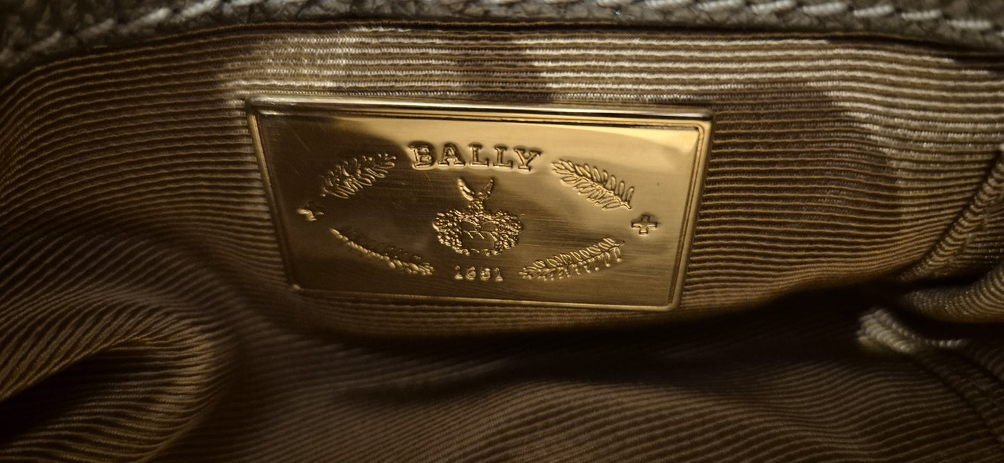 Bally Metallic Leather Logo Charm Hobo Tote Womens Bag