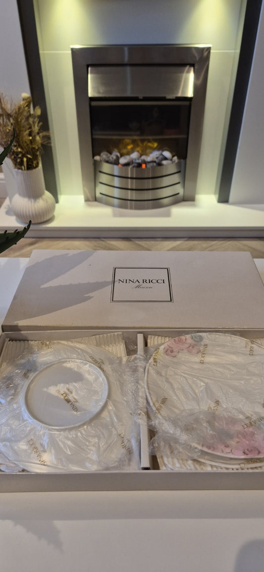 Nina Ricci Porcelain Floral Bread Plate Set of 4 Vintage Boxed Unused