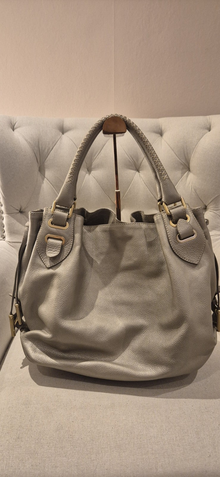 Bally Metallic Leather Logo Charm Hobo Tote Womens Bag