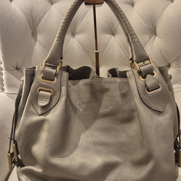 Bally Metallic Leather Logo Charm Hobo Tote Womens Bag