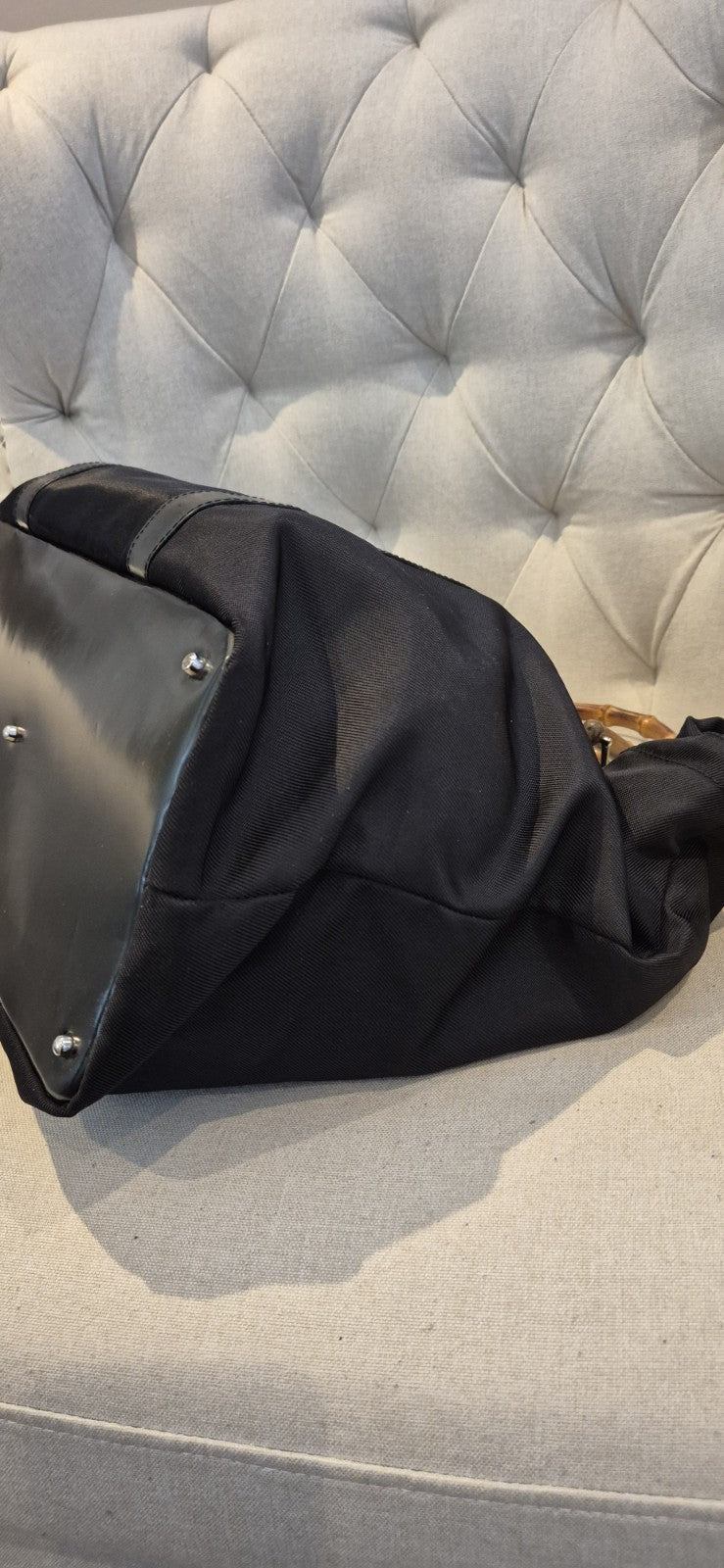 GUCCI Bamboo Tote Bag Nylon Leather Black Large Size Travel Bag