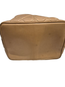 CHANEL beige quilted lamb leather hobo bucket shoulder bag with CC golden drawstrings and pouch