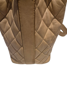 CHANEL beige quilted lamb leather hobo bucket shoulder bag with CC golden drawstrings and pouch