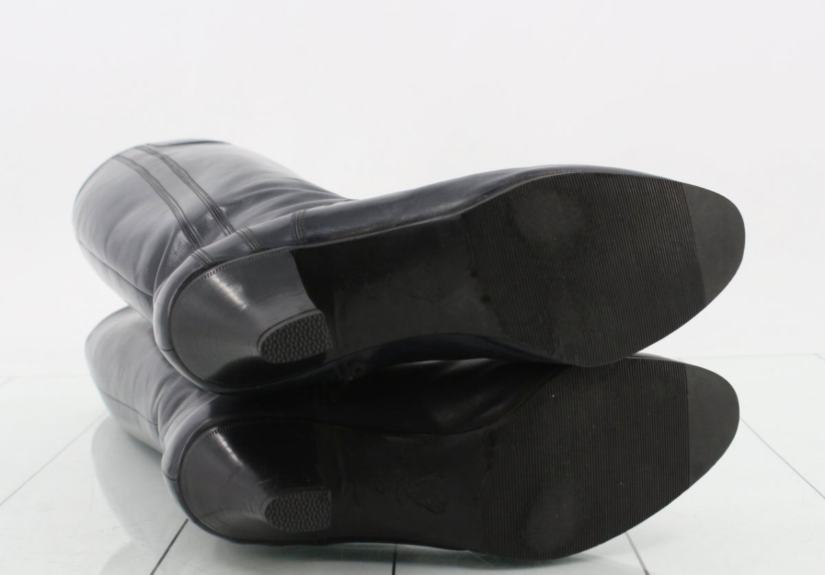 Vintage Gucci Black Smooth Leather Curved Heel Knee-High Boots Tom Ford Era Pre-owned