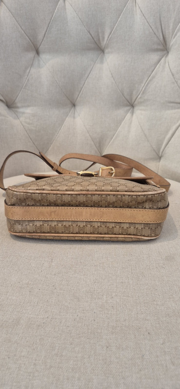 Celine Macadam Canvas Shoulder Bag PvC Beige Gold Womens