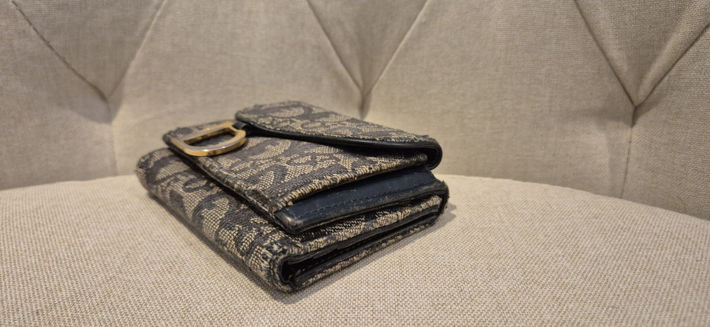 Dior Trotter Canvas Saddle Trifold Wallet Leather Navy