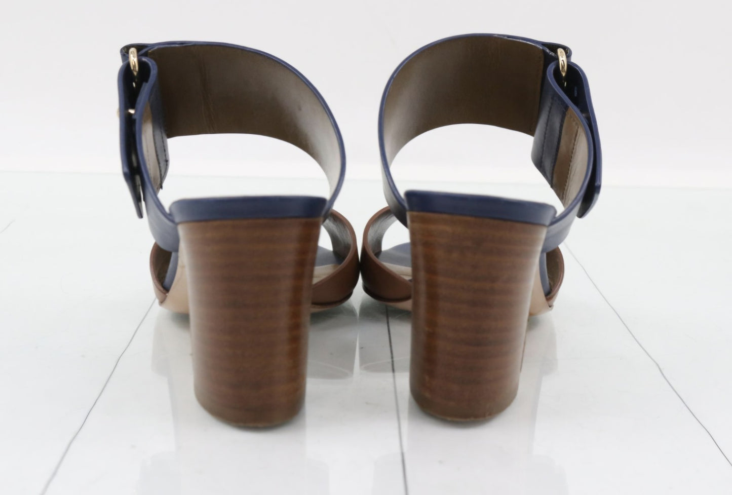 Hermès Calf Leather Sandals Brown Navy Blue
