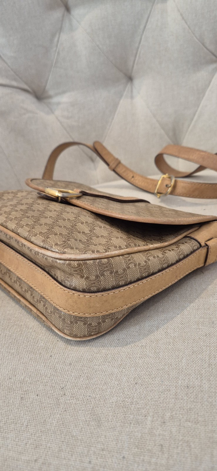 Celine Macadam Canvas Shoulder Bag PvC Beige Gold Womens