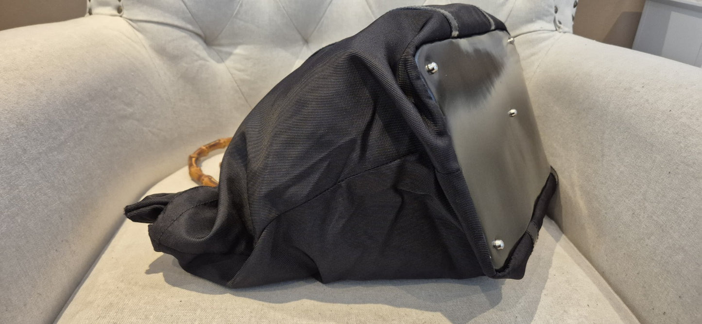 GUCCI Bamboo Tote Bag Nylon Leather Black Large Size Travel Bag