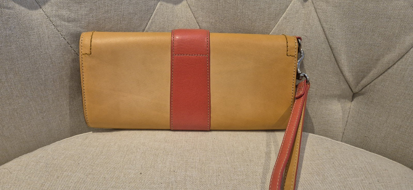 Authentic Coach Leather Buckle Wristlet Wallet Brown