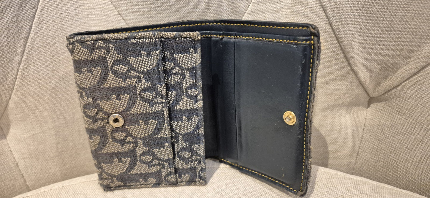 Dior Trotter Canvas Saddle Trifold Wallet Leather Navy