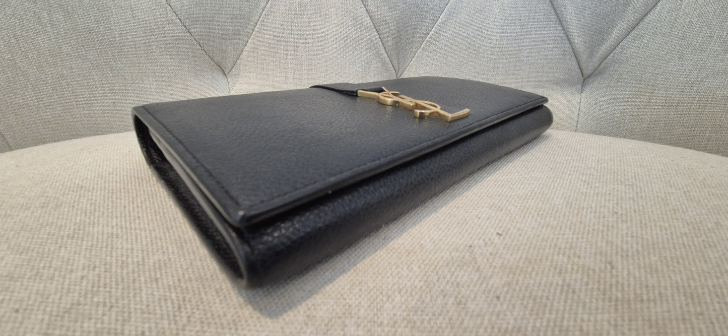 Saint Laurent (YSL) Monogram Grain de Poudre Wallet With Unbranded Chain