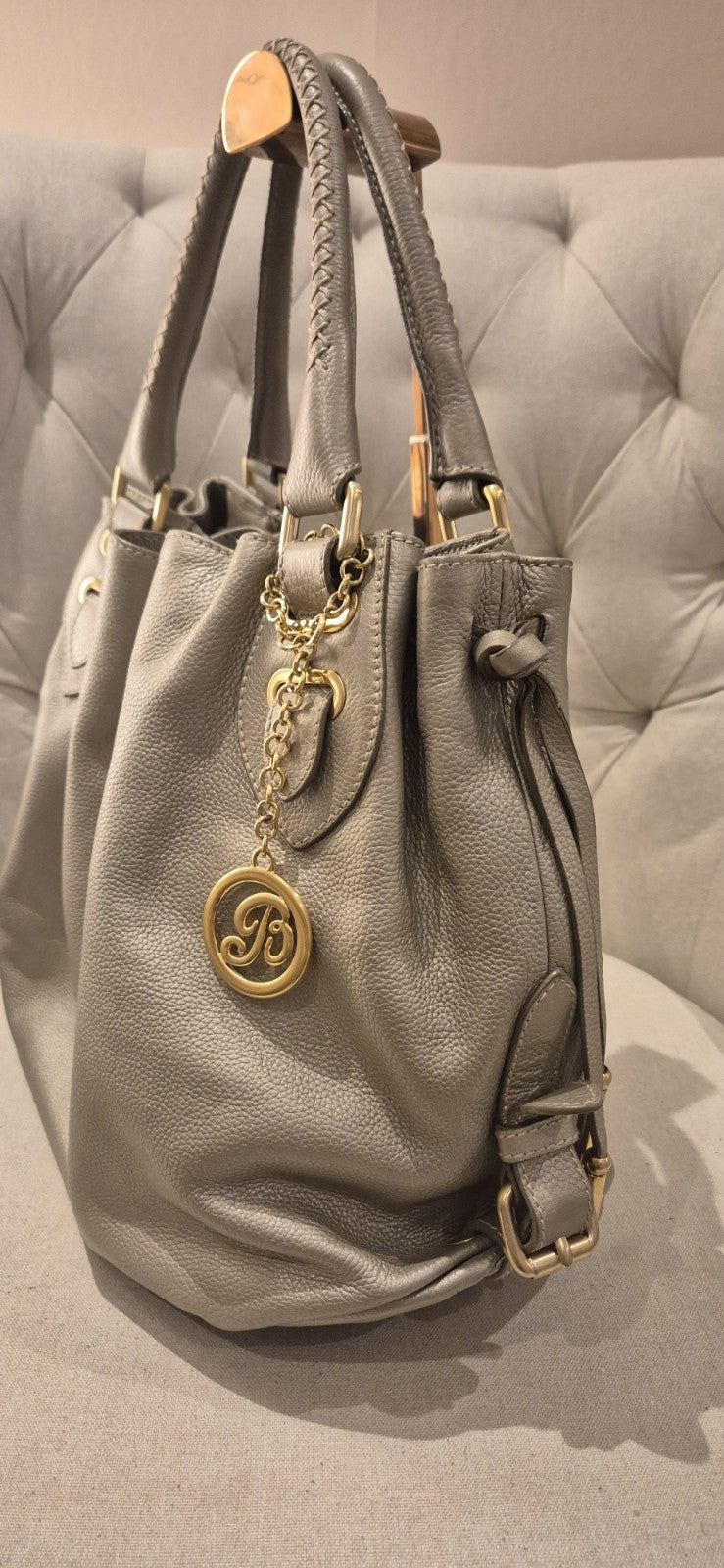 Bally Metallic Leather Logo Charm Hobo Tote Womens Bag