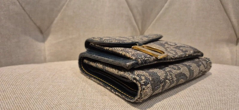 Dior Trotter Canvas Saddle Trifold Wallet Leather Navy