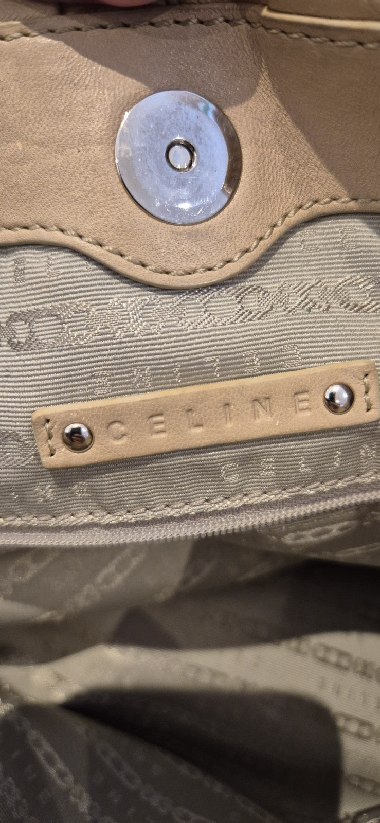 Authentic Pre Loved CELINE pleated Leather Tote Shoulder Bag Beige