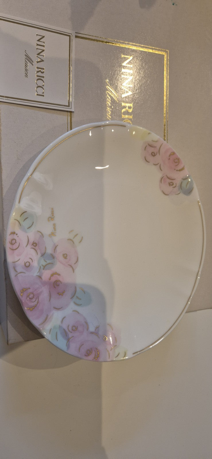 Nina Ricci Porcelain Floral Bread Plate Set of 4 Vintage Boxed Unused