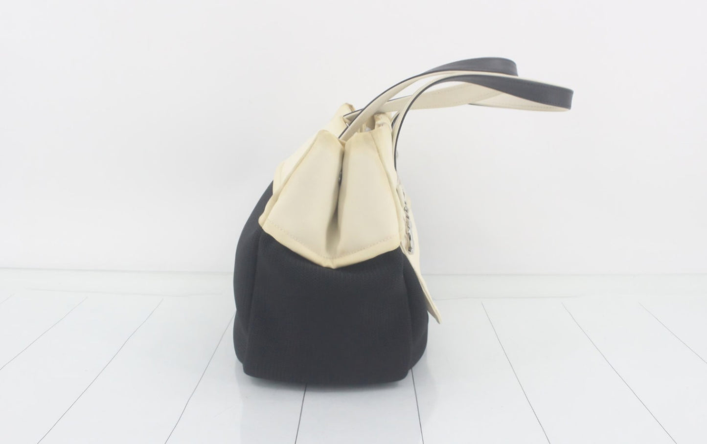 Auth CHANEL Paris Biarritz Tote Black  Beige Coated Canvas Leather Handbag