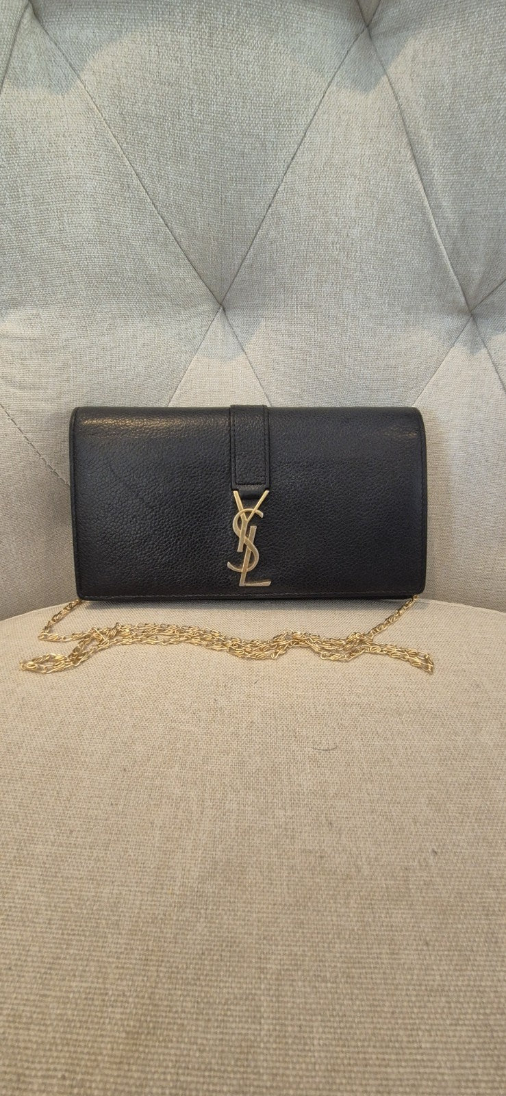 Saint Laurent (YSL) Monogram Grain de Poudre Wallet With Unbranded Chain