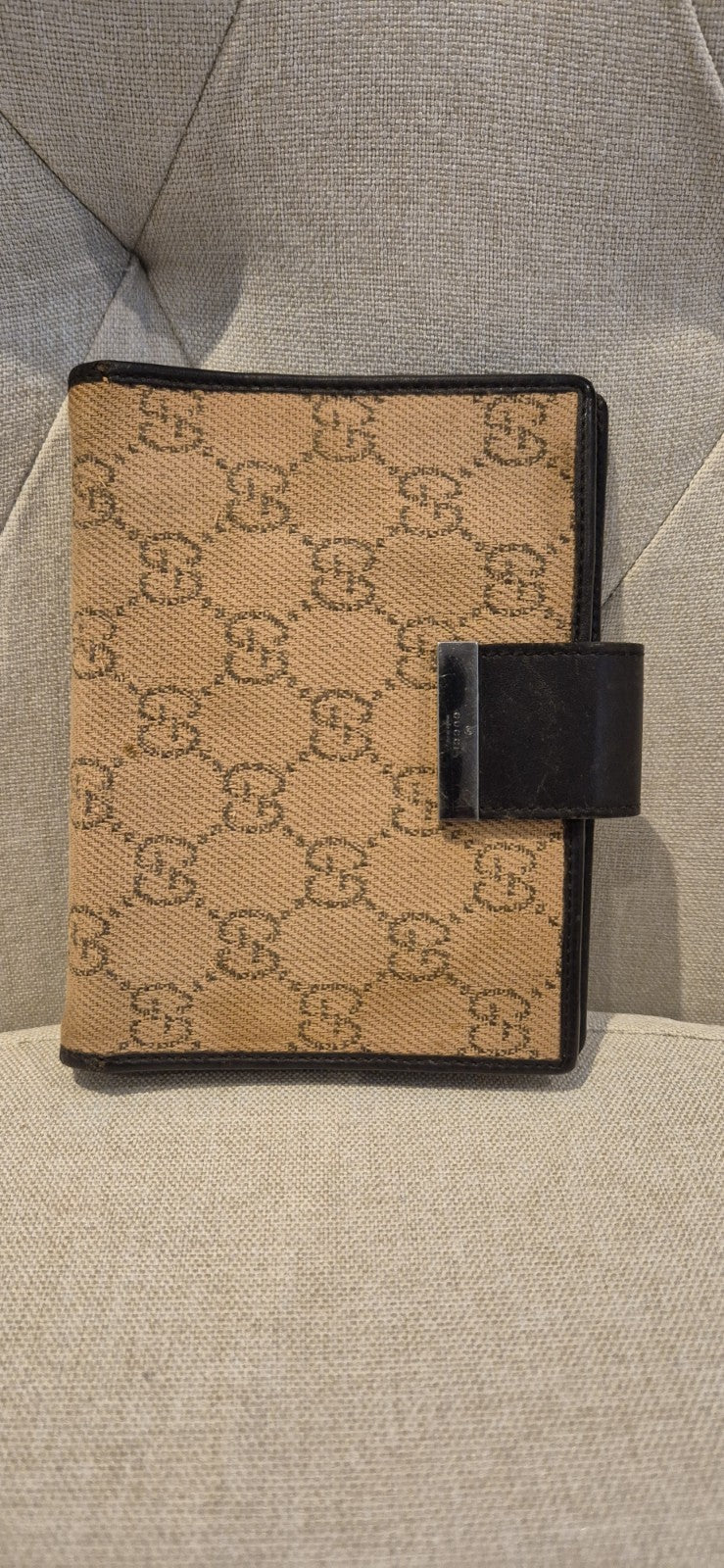GucciBeige/Ebony GG Canvas Small Agenda Notebook