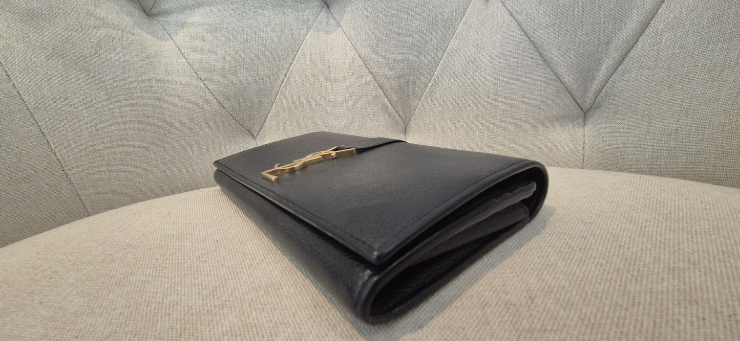 Saint Laurent (YSL) Monogram Grain de Poudre Wallet With Unbranded Chain
