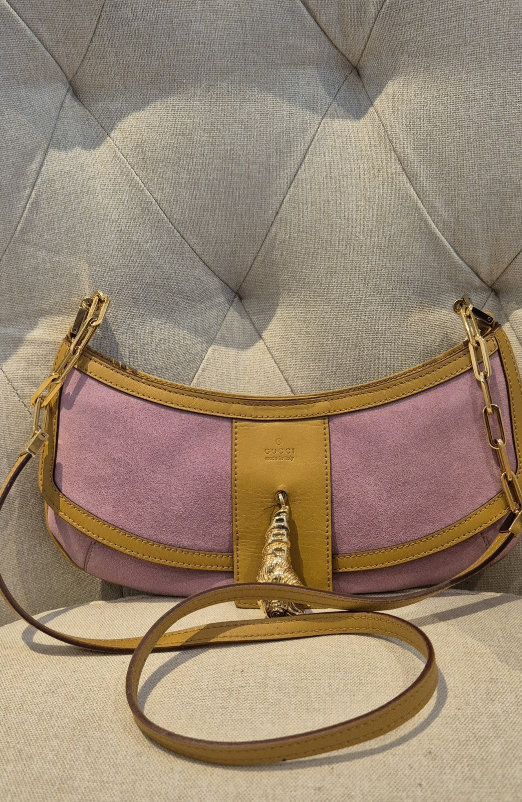 Gucci Unicorn Tom Ford Era Pink Suede Sling Bag Lion Head Rare Y2K