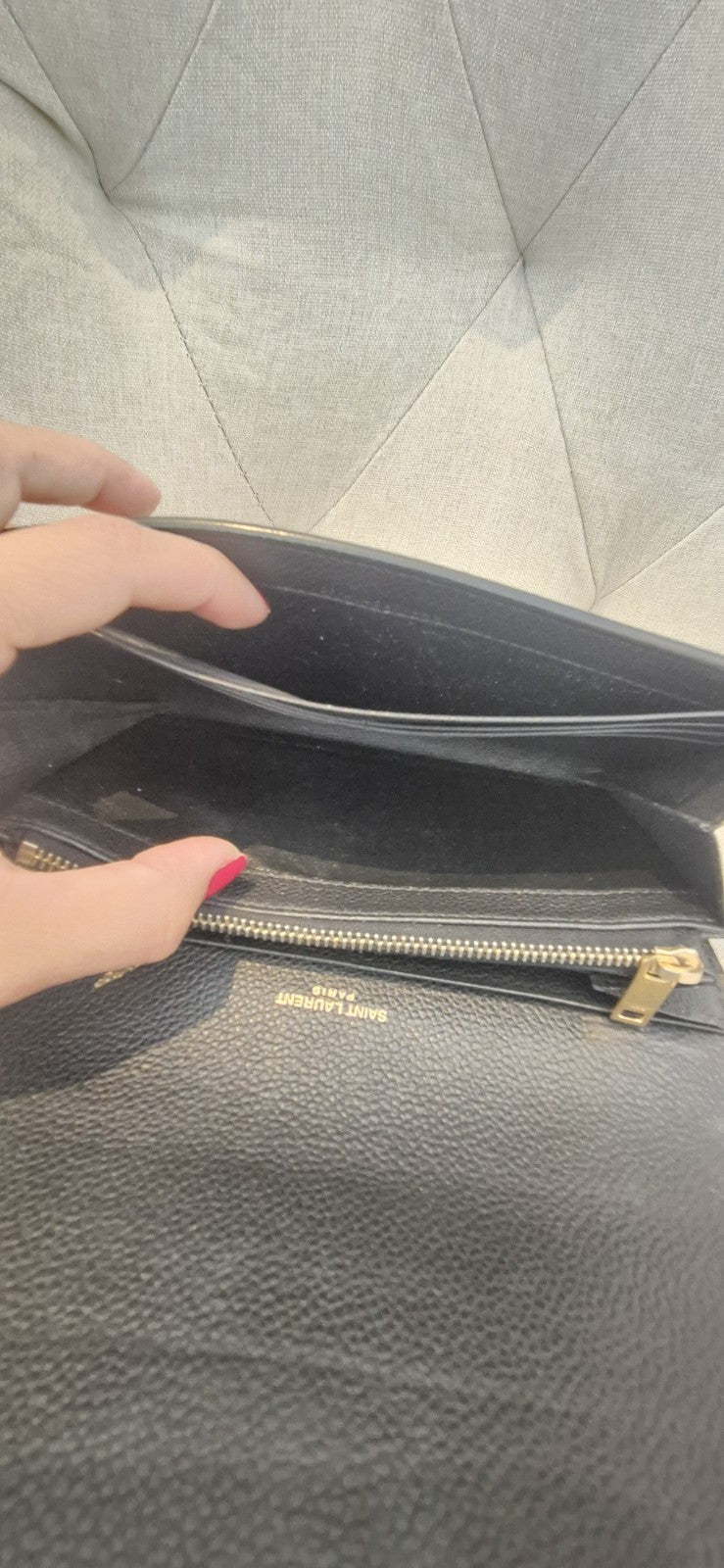 Saint Laurent (YSL) Monogram Grain de Poudre Wallet With Unbranded Chain