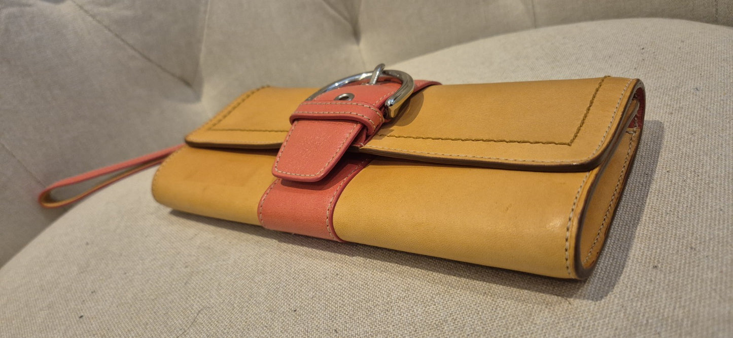 Authentic Coach Leather Buckle Wristlet Wallet Brown