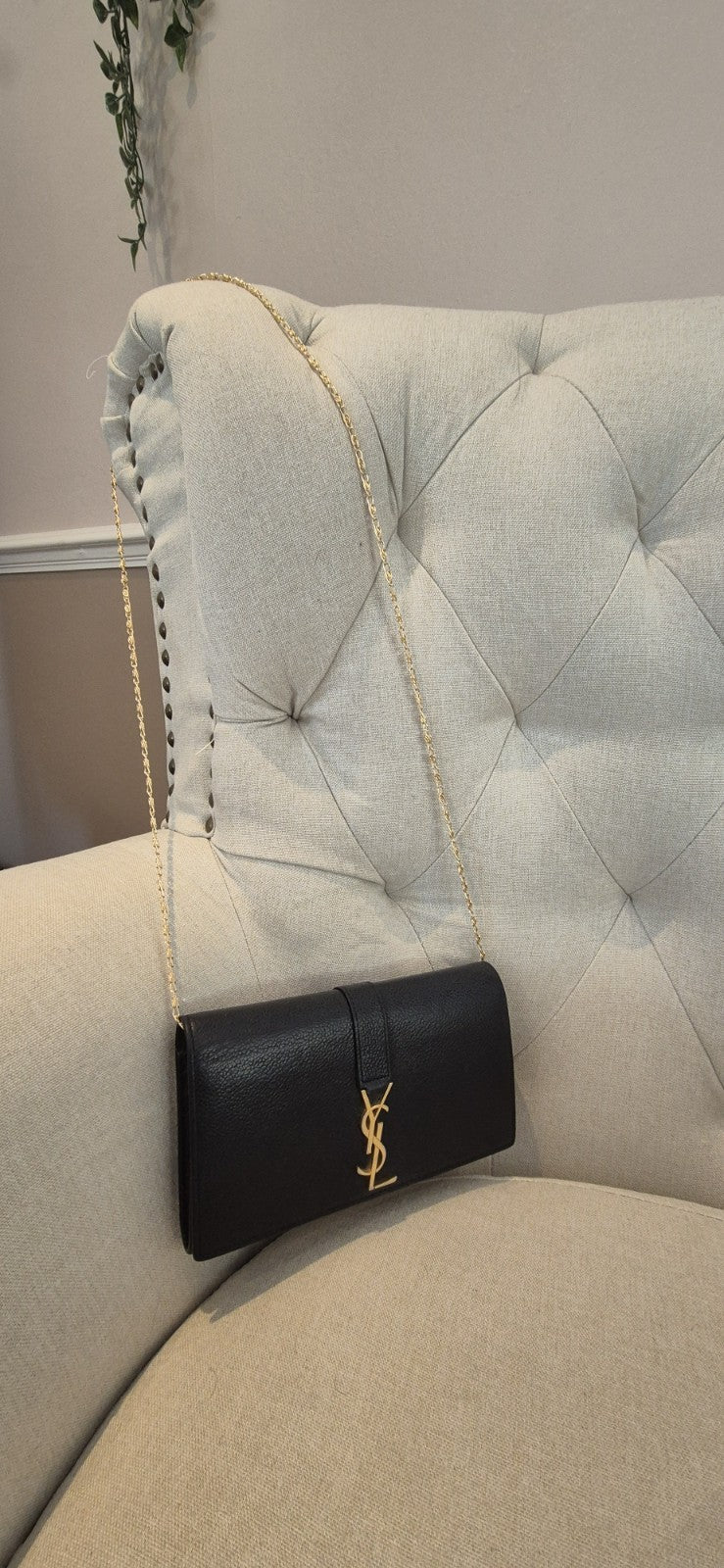Saint Laurent (YSL) Monogram Grain de Poudre Wallet With Unbranded Chain