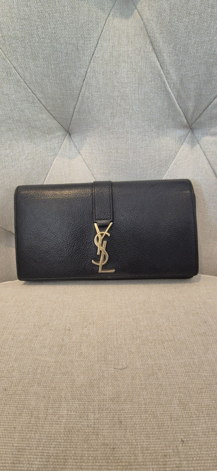 Saint Laurent (YSL) Monogram Grain de Poudre Wallet With Unbranded Chain