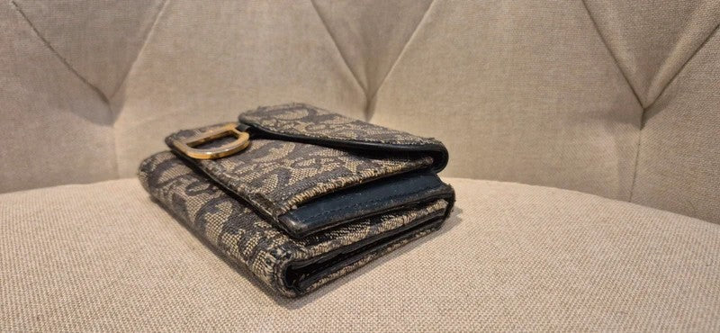 Dior Trotter Canvas Saddle Trifold Wallet Leather Navy