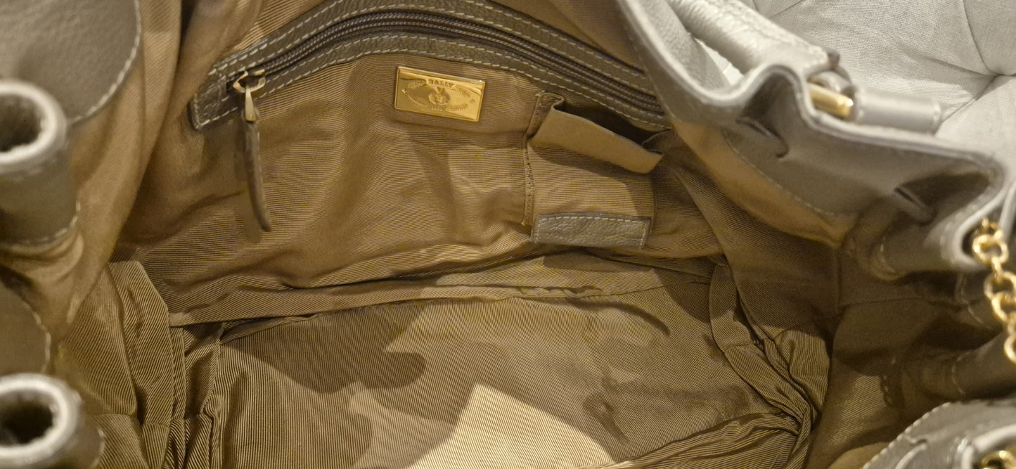 Bally Metallic Leather Logo Charm Hobo Tote Womens Bag