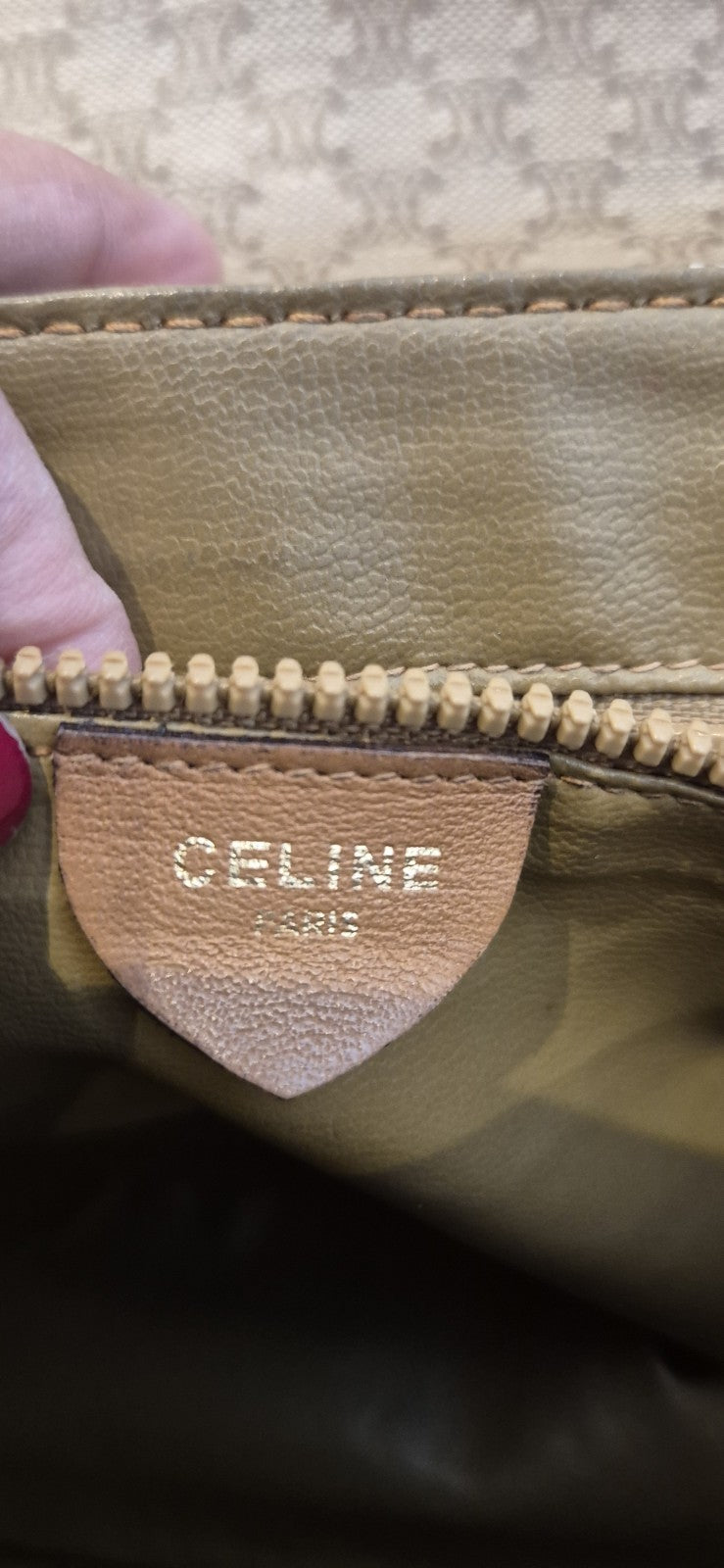 Celine Macadam Canvas Shoulder Bag PvC Beige Gold Womens