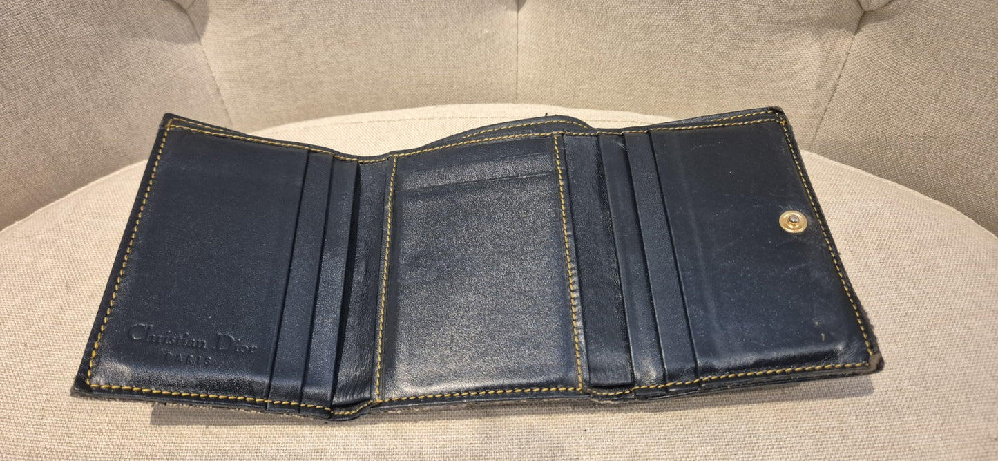 Dior Trotter Canvas Saddle Trifold Wallet Leather Navy
