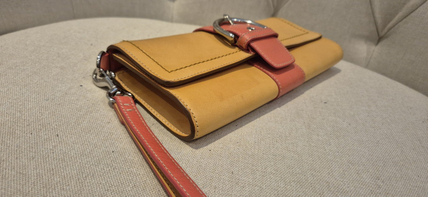 Authentic Coach Leather Buckle Wristlet Wallet Brown