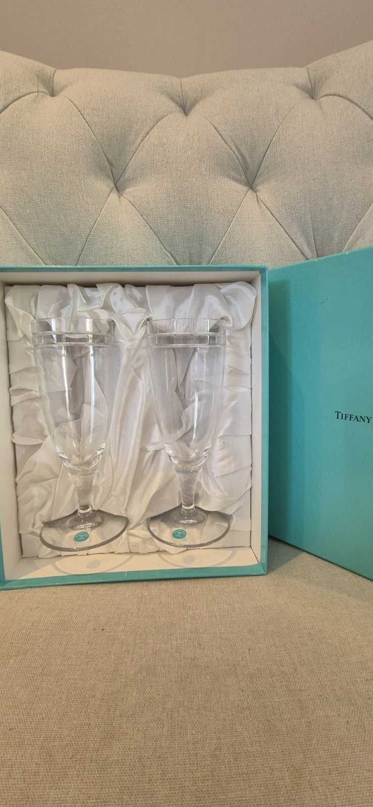 Tiffany & Co. Atlas Crystal Pilsner / Champagne Glasses Pair Set