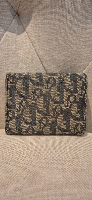Dior Trotter Canvas Saddle Trifold Wallet Leather Navy