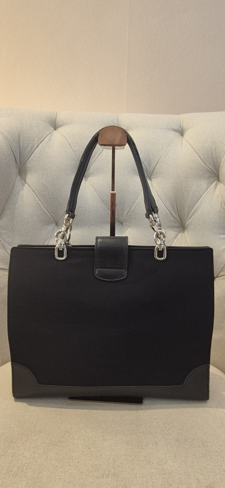 Authentic Celine Vintage Canvass Leather Handbag/ Shoulder Bag