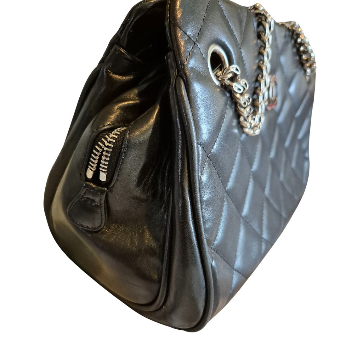 CHANEL Matelasse Black Leather Small CC Crown Tote