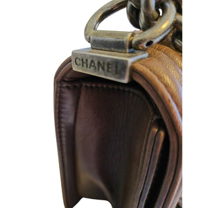 CHANEL BOY Bag in brown leather and goat hair small