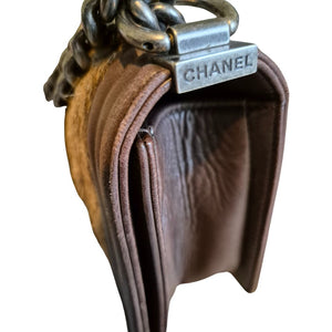 CHANEL BOY Bag in brown leather and goat hair small