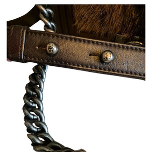 CHANEL BOY Bag in brown leather and goat hair small